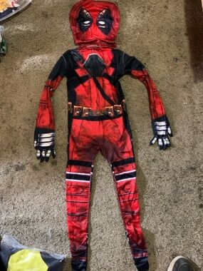 Kids Deadpool Superhero Costume Jumpsuit with Hooded Mask